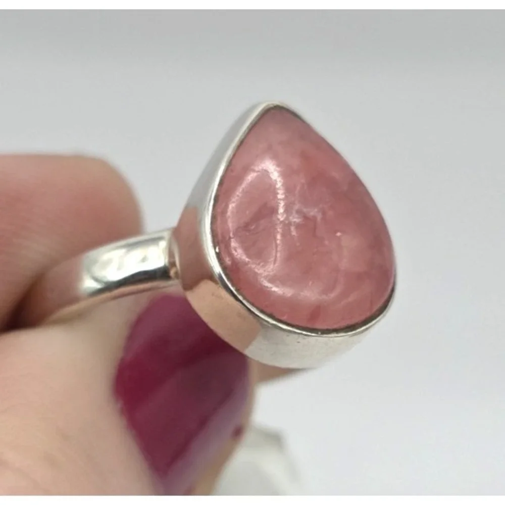 Rhodochrosite Gemstone Teardrop Ring Size‎ 8 Sterling Silver Handmade NWT